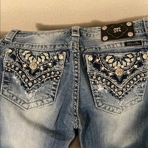 Miss Me Blue Boot Cut Jeans with Ornate Embellishments